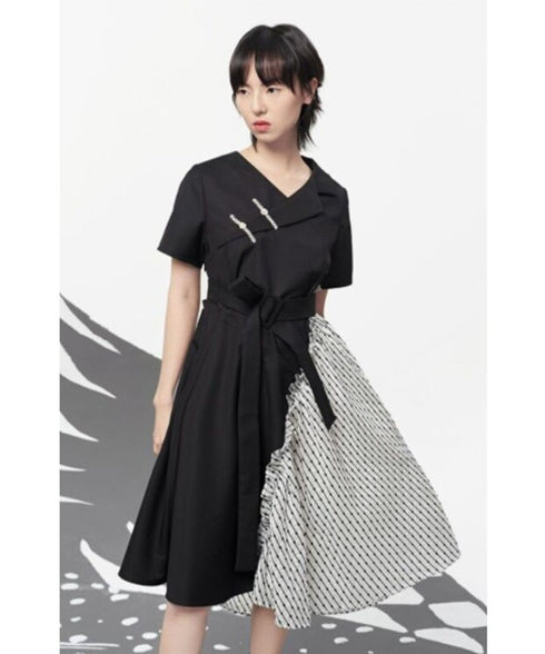 Pin Detail Contrast Wrap Dress